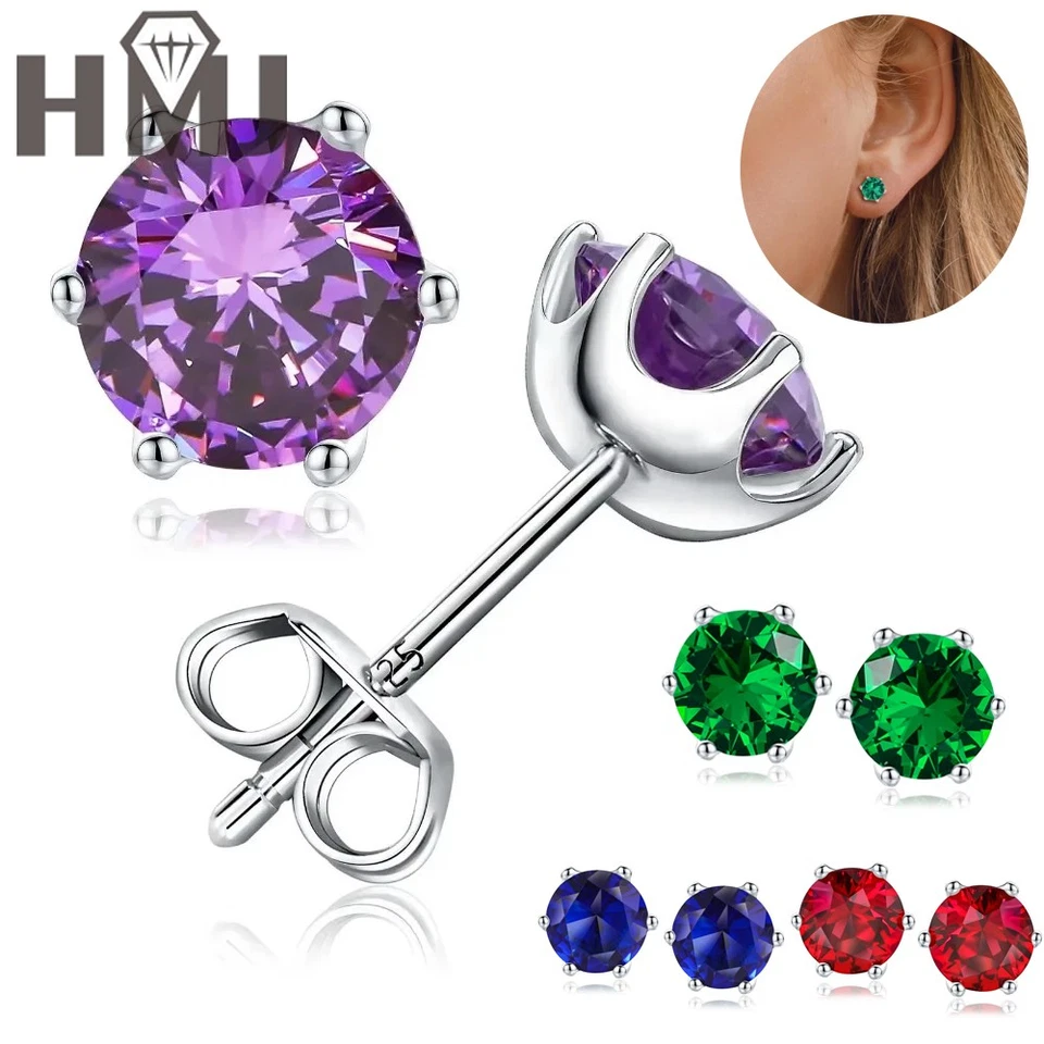 Lab Grown Purple Sapphire Emerald Ruby Gemstone Earrings 925 Silver Stud Earring - Image 1 of 4
