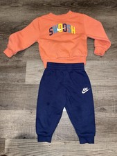 Toddler Boys Nike 2pc Sweatsuit Set Size 2T Orange Blue Swoosh flaw
