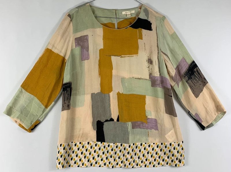 White Stuff Blouse Top 10 Cream Green Grey Mustard 3/4 Sleeves Keyhole Back Midi