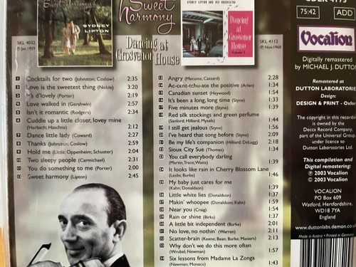 SYDNEY LIPTON - Sweet Harmony / Dancing At Grosvenor House CD Vocalion AS NEW! - Imagen 2 de 2