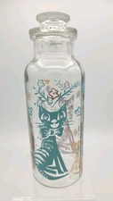 MCM Kitty Cat 8" Apothecary Bottle Lid Teal & Gold Aqua Vtg