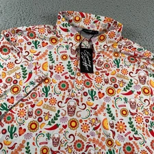 Sunday Swagger Smirnoff Polo Mens L Sugar Skull Floral SS White Orange Golf NWT