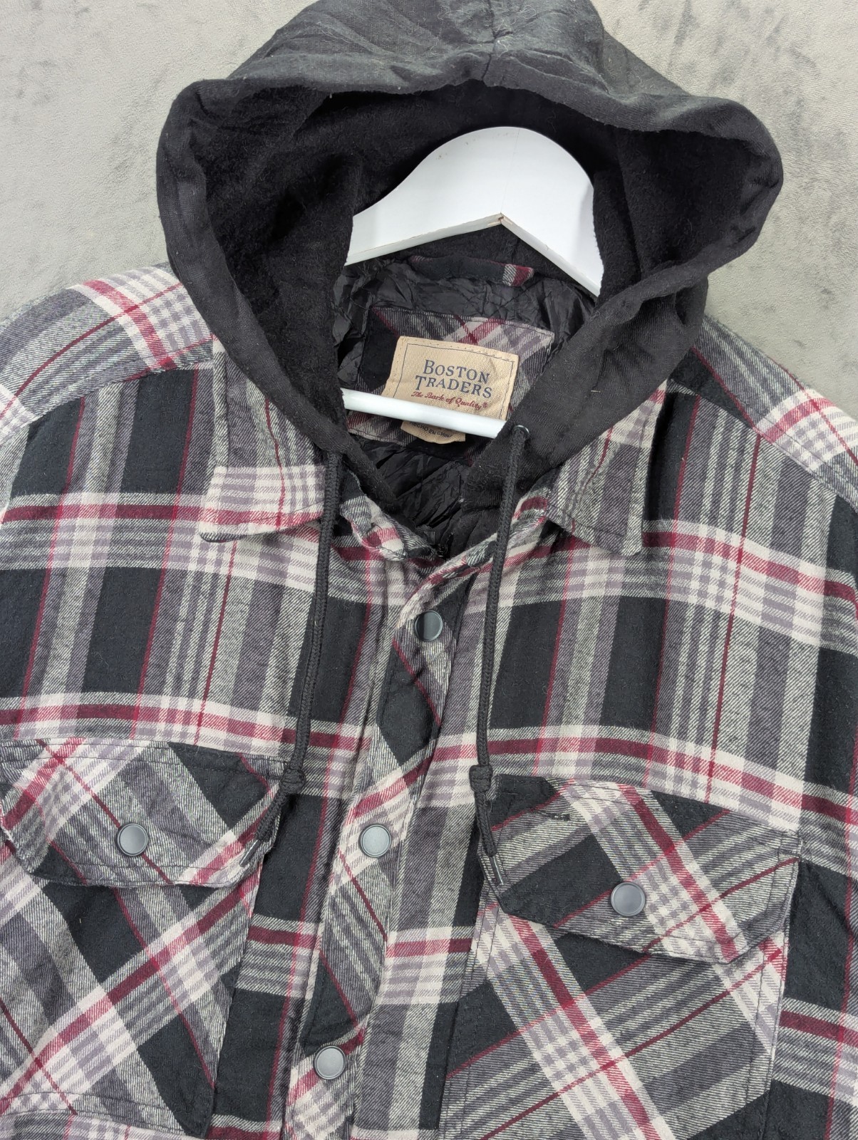 Boston Traders Lumberjack Flannel Shirt Jacket  Large Plaid Hoodie Zip & Snap image 2