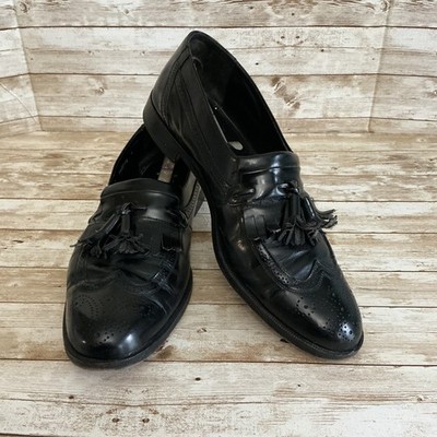 Freeman Mens 10D Black Leather Loafers Tassle Kilt  Dress Shoes Pre-owned