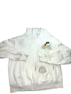 Peanuts Snoopy Good Vibes White Zip Up Hoodie Faded Multiple Stains See Pics Med