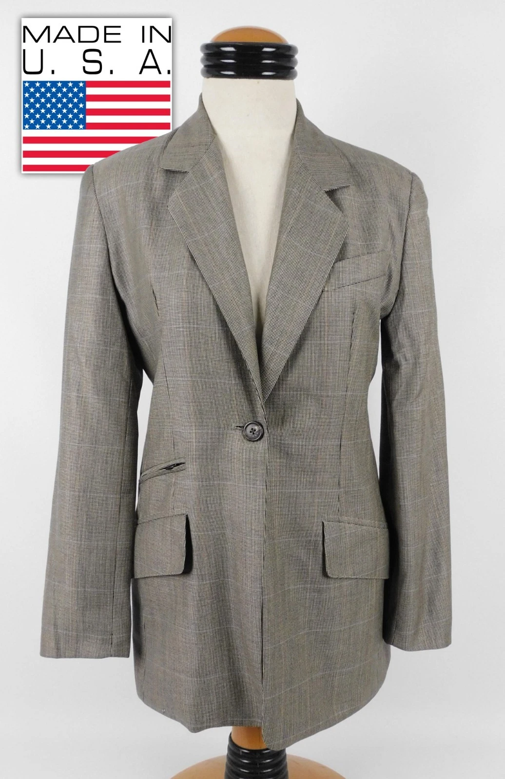 Giacca blazer donna Burberry grigio a quadri lana foderato seta taglia 4 USA
