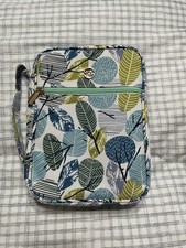 Leaf Print Fabric Bible Cover with Zipper, Handle, Internal Pockets, and Ribbon