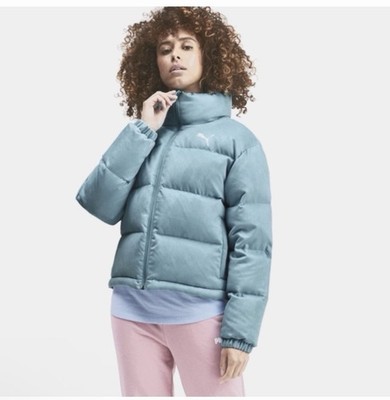 Puma 480 Down Blend Puffer Ice Blue Cropped Women's M Medium. Cozy inner lining.