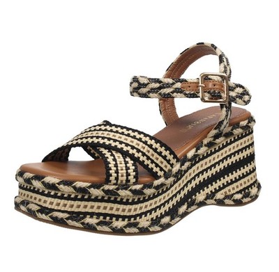 Cafe' Noir Stoffsandalen mit Keilabsatz schwarz - Größe 37 Damenschuhe Sandalen