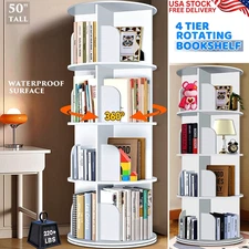 4 TIER ROTATING BOOKSHELF TOWER 360° DISPLAY ROUND SPINNING WATERPROOF BOOKCASE