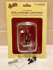 NEW Dollhouse Miniature HOUSEWORKS 2 Black Coach Lamps Wall Corded #H2028 1:24