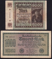 Germany 5000 1000 Mark 1922 Vintage Lot 2 Old Money Banknote Currency Collection