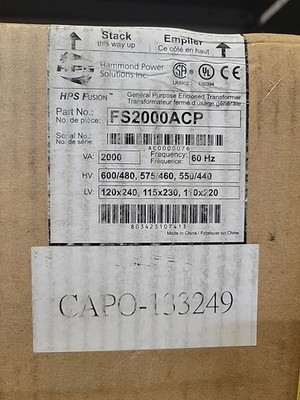 HPS FS2000ACP Fusion  Dry Enclosed Control Transformer, 480/600 V AC Primary,...