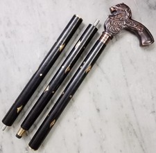 Vintage Solid Lion Head Handle Victorian Black Wooden Walking Stick Cane Gift