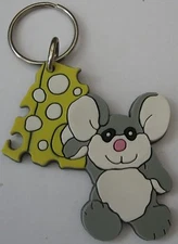 Mouse with Cheese Rubber Key Ring Swibco Vinyl Keychain New