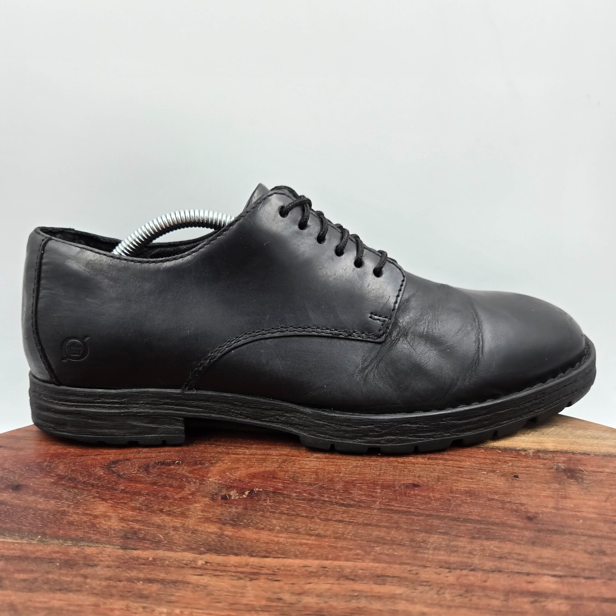 Born Shoes Mens Black Leather Comfort Plain Toe Derby Career