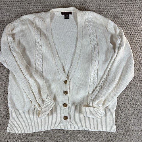 Vintage Yarnworks Cardigan Sweater Women Large Cream Gold Grandmacore Grannycore