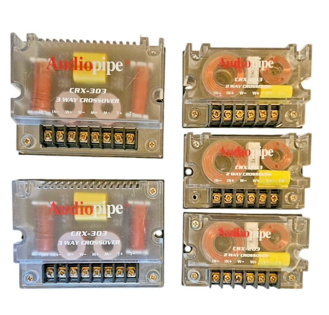 5 Pc Lot - 2 Audio Pipe CRX-303 3-Way Crossover + 3 CRX-203 2-Way Crossover