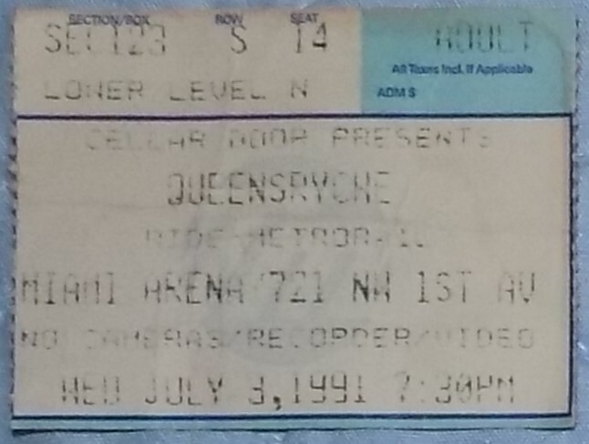 VINTAGE QUEENSRYCHE CONCERT TICKET STUB - JULY 9, 1991