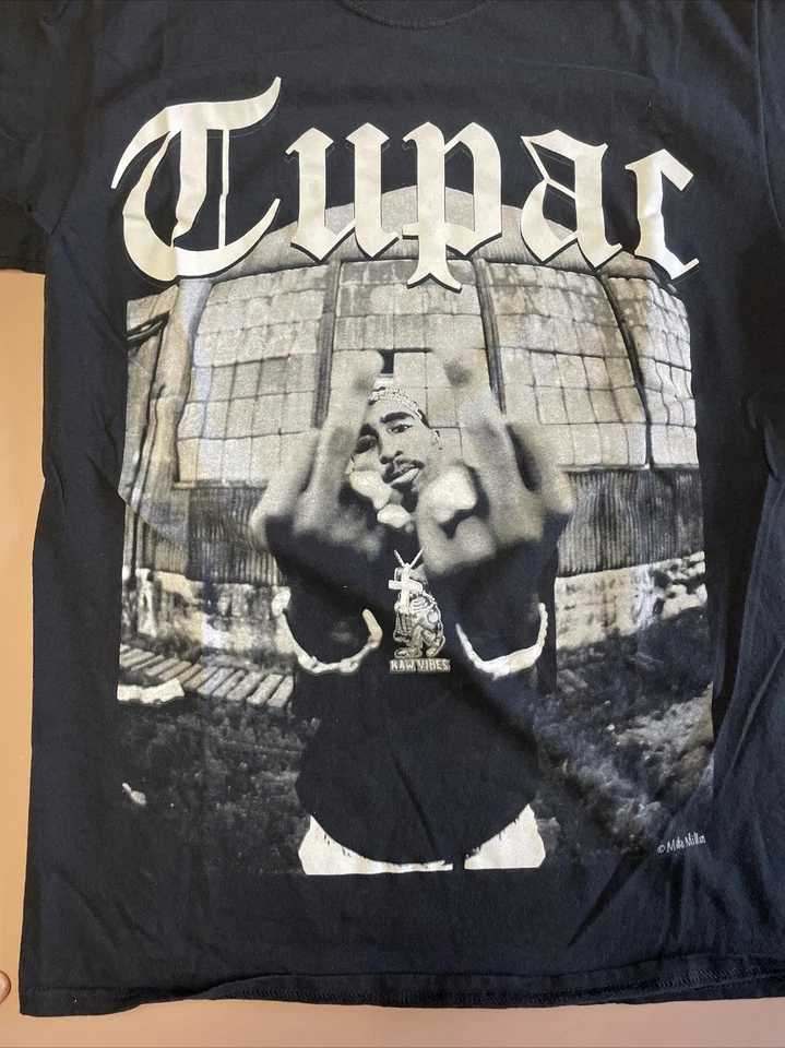 2PAC TUPAC RAW VIBES DOUBLE MIDDLE FINGER BLACK SHIRT! SIZE M MEDIUM! - Image 2 of 4