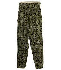 VTG 80s Geometric Rayon Tapered Leg Pants Sz M USA Green 26 x 28.5 Pleated Boho