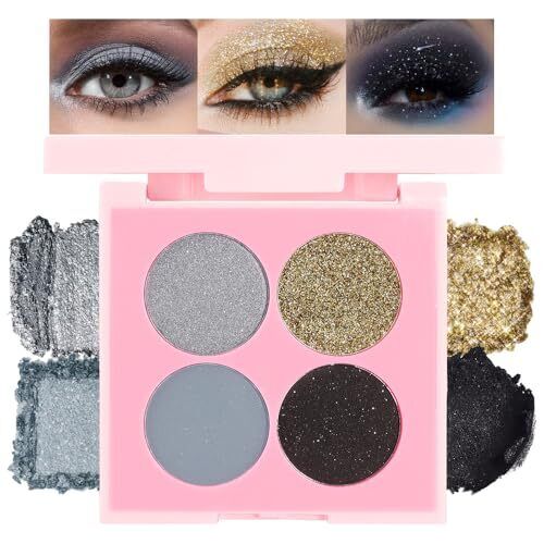 Eyeshadow Quads Glitter Eyeshadow Palette,Silver Gray Golden Yellow Slate Gray S