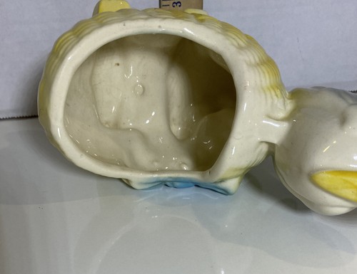 Stork Baby Bassinet Planter Vintage Pottery Ceramic Vintage Mid Century BOY blue - Picture 9 of 12