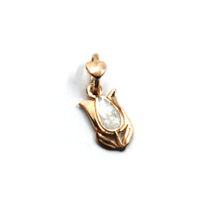 9K ROSE GOLD SMALL 12mm TULIP FLOWER DODO MARIANI ENAMEL PENDANT, MADE IN ITALY
