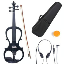 Cecilio Electric Solid Wood Violin Kit with Ebony Fittings in Black Metallic Var