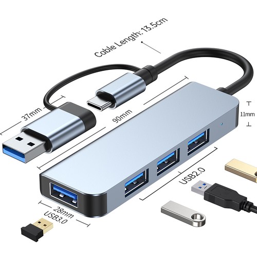 Type C to USB Hub 4-in-1 Docking Station USB3.0 5gbps and 3 USB2.0 4 Ports H8O5 - Picture 2 of 6