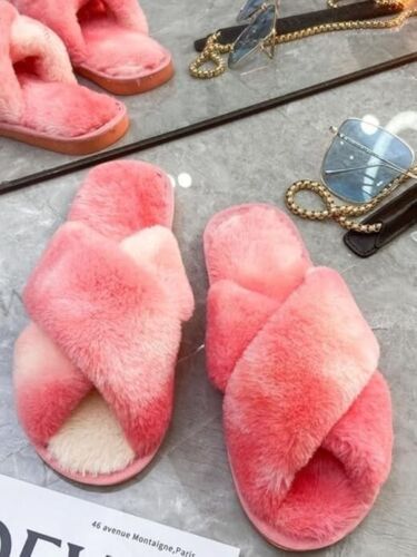 Pantofole da donna carine peluche fuzzy soffici scarpe da casa fascia incrociata interno esterno - Foto 2 di 3