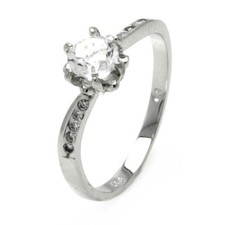 Sterling Silver CZ Stones Ladies Ring w/ 5 mm 0.5 ct Round Cut Center CZ Stone