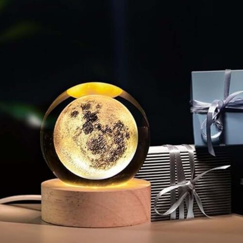 3D Crystal Cube Moon Lamp, USB LED Wooden Night Light for Home Office Decor - Picture 6 of 20