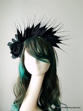 Black Feathers Silk Rose Flower Headband Fascinator Race Millinery Wedding Guest