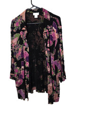 The Travel Collection Open Cardigan 1X Slinky USA Made Fans Floral Asian Themed