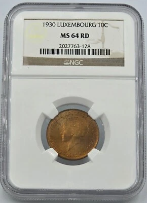 Luxembourg 10 Centimes coin 1930 NGC MS64 RD Top Pop - Photo 1/4