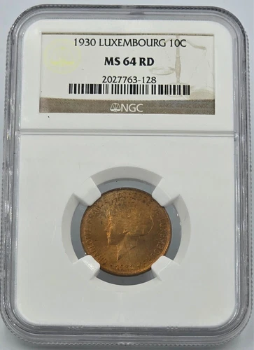 Luxembourg 10 Centimes coin 1930 NGC MS64 RD Top Pop