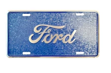 FORD LOGO CAR TRUCK TAG MOSAIC LICENSE PLATE SIGN BLUE SILVER GARAGE MANCAVE 