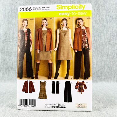 Simplicity 2866 Plus Size Jumper Top Jacket Vest Pants Womens 20W 28W Pattern