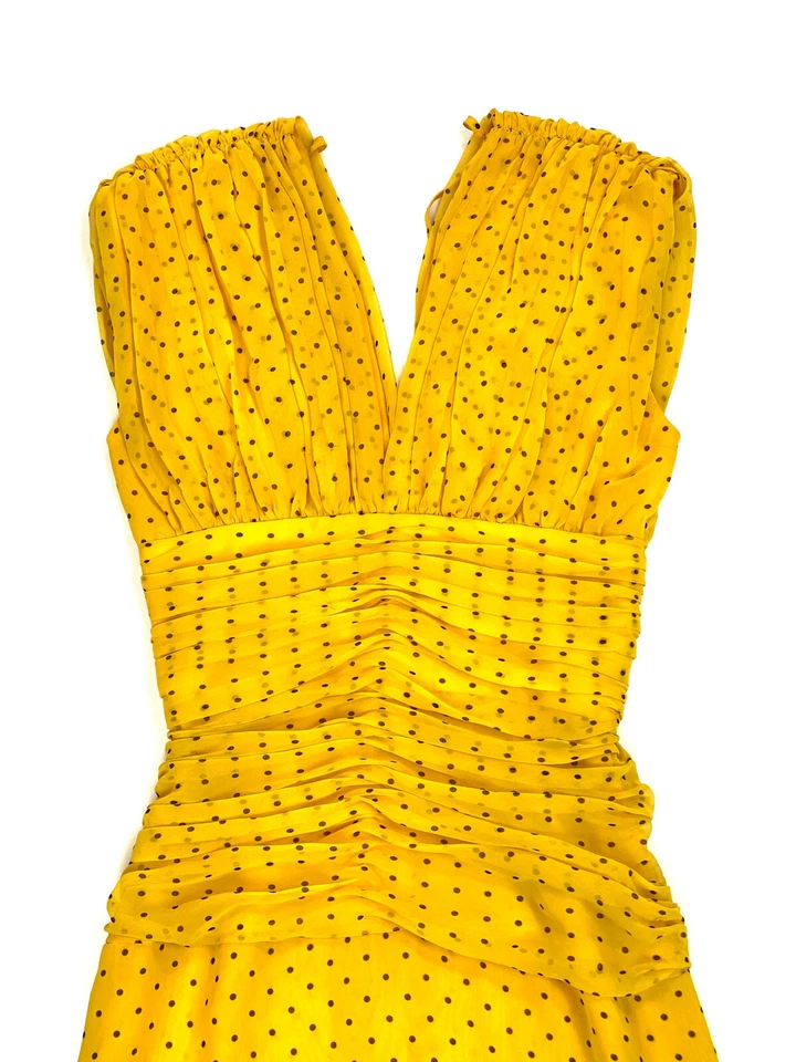 70s Dress Wayne Clark Aline Marelle Silk Chiffon Ruched Gathered Overlay Small 4 - Image 2 of 4