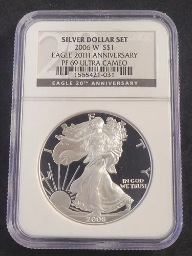 2006 W PF69 NGC 1 oz .999 Proof American Silver Eagle - Silver Dollar Set 25th