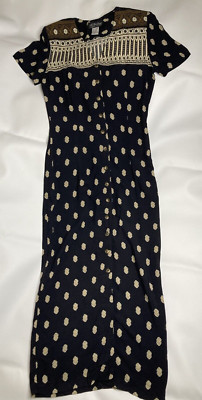 Vintage All That Jazz Dress 1990s Short Sleeve Long Button Down Black Size 7/8