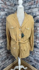 Vintage St Michael Women's Sand Leather Shacket Style Jacket Size Uk 16 