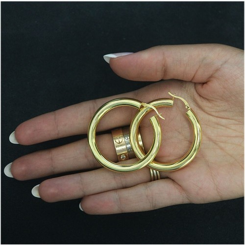 5MM Thick Solid 925 Sterling Silver Gold 40MM French Lock Hoop Earrings - Italy - Picture 3 of 3