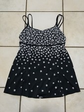 Robby Len 1 piece skirted swimdress swimsuit black white sz 14 SLIMMING flawless