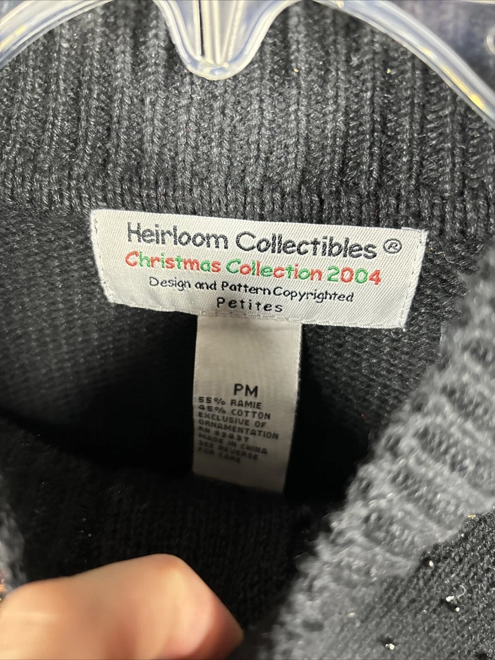 Heirloom Collectibles Christmas Sweater 2004 Bead Black Red Cardinals PM - Image 2 of 4