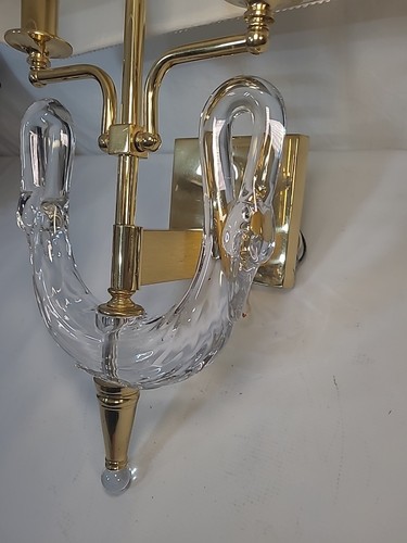 Vintage MCM Brass Sconce W/Crystal 24% Double Swans By Bleikristall Germany - 第 4/23 張圖片