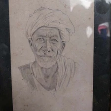 vintage  portrait  ,painting , charcoal or pencil drawing  Egyptian man oriental