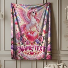 Personalized Pink Winged Unicorn Heart Coral Fleece Blanket