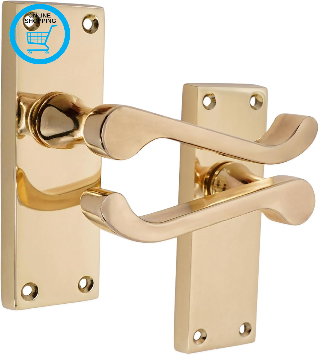 Polished Brass Victorian Scroll Lever Latch 115Mm Door Handle on Square Backplat